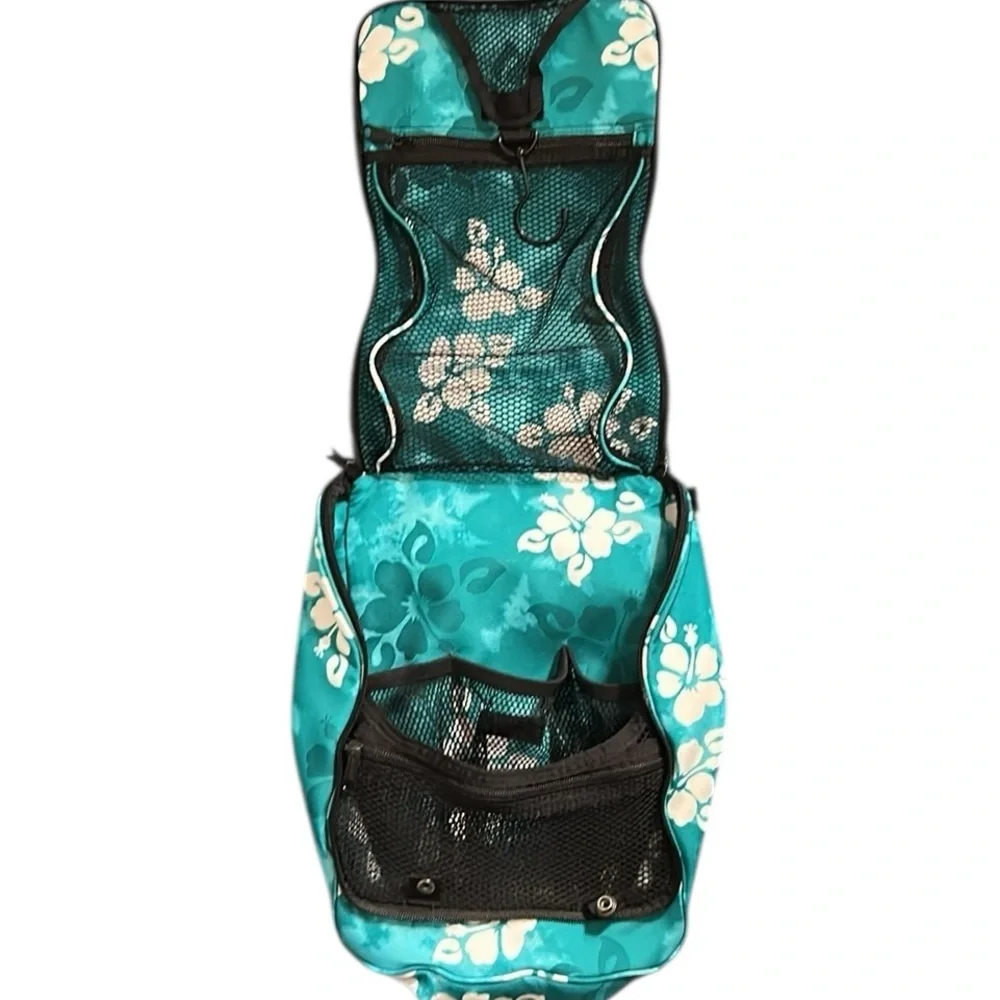 L.L. Bean Teal and White Floral Cosmetic Bag
